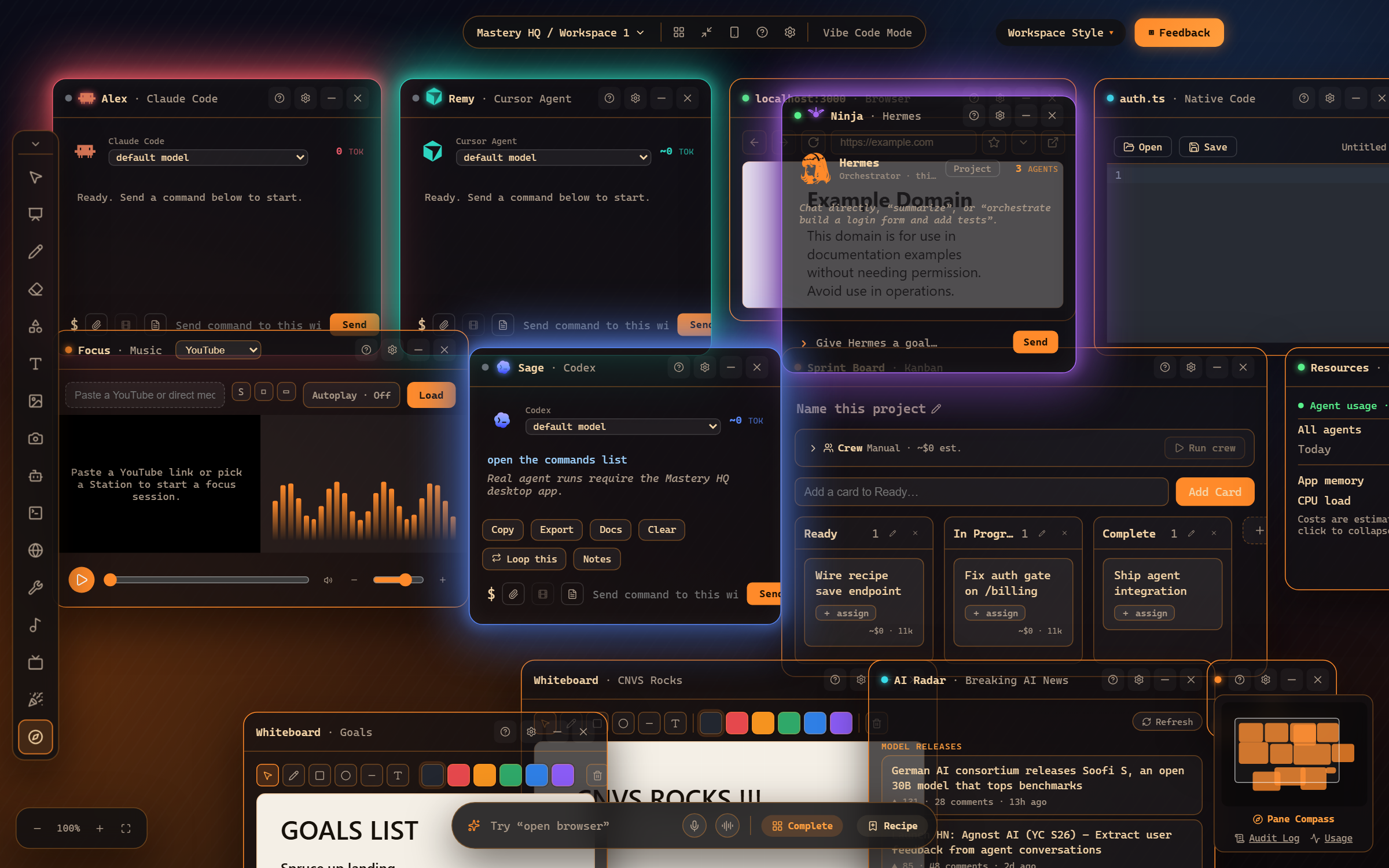 The Commands pane: every phrase Mastery HQ understands, grouped and searchable